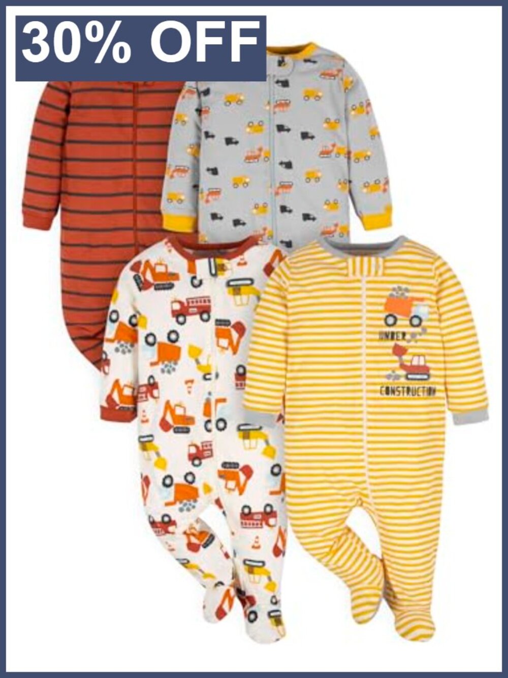 Gerber 4 Pack Sleep N Play Footie Pajamas Cotton Zip Front Footed